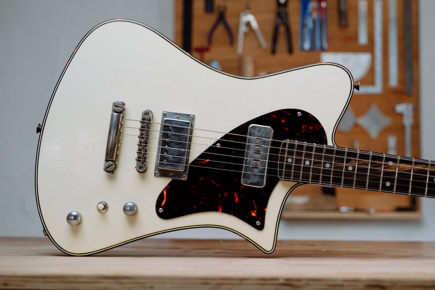 Indiana Classic electric guitar in Vintage White with offset pickguard