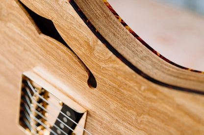 Ex-demo Indiana Slim elm electric guitar top detail